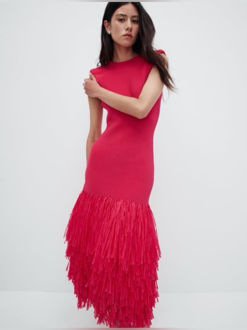 Aje Rushes Raffia Midi Dress Pink Large NWT RARE - Picture 2 of 13